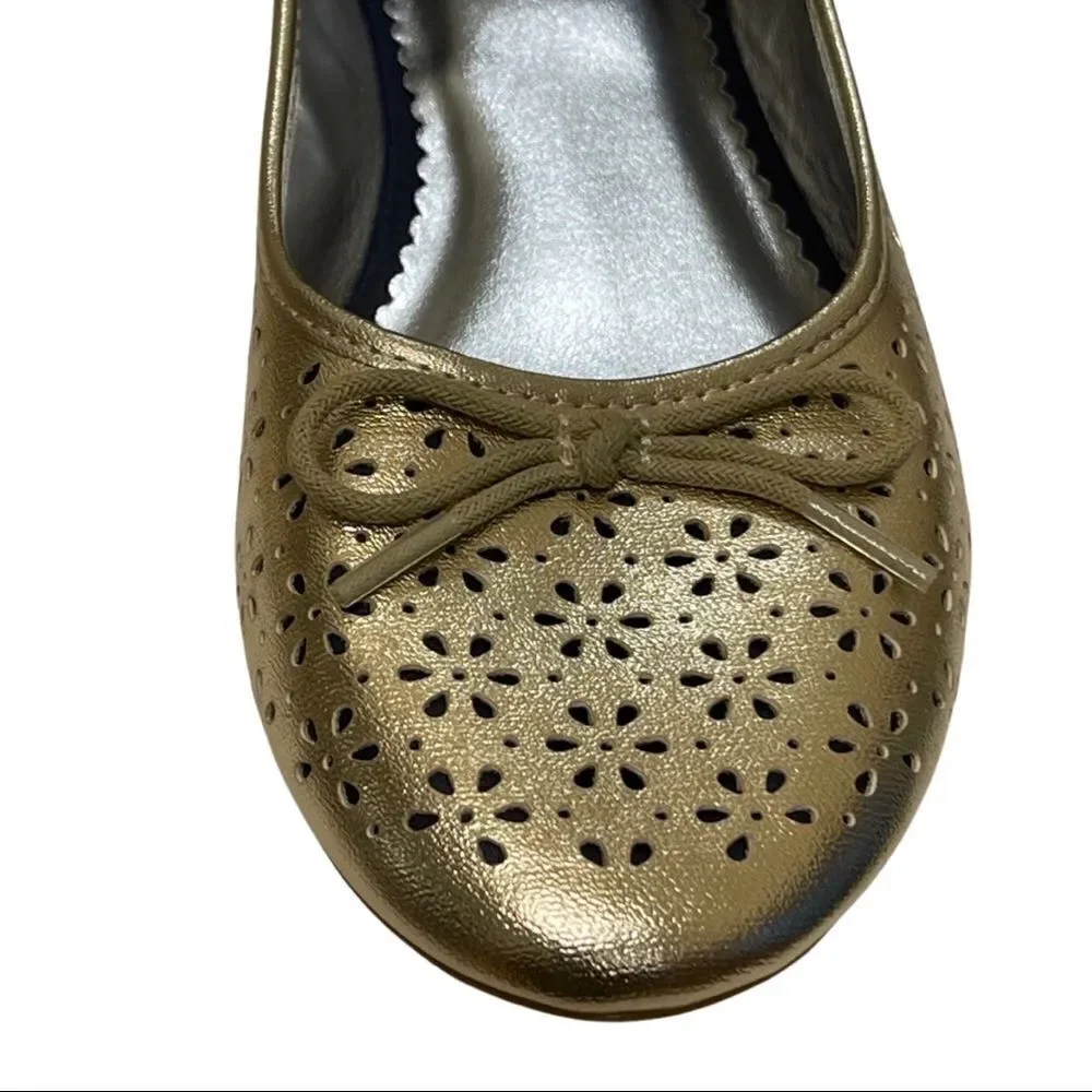 Land’s End Gold Metallic Perforated Ballet Flat - Girls Size 6